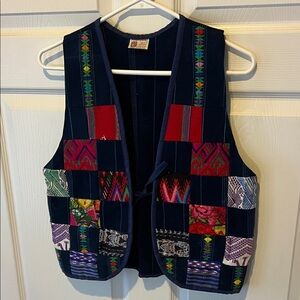 Vtg 90s Huipil Guatemala Maya Works Colorful Embroidered Vest, Sz Small
